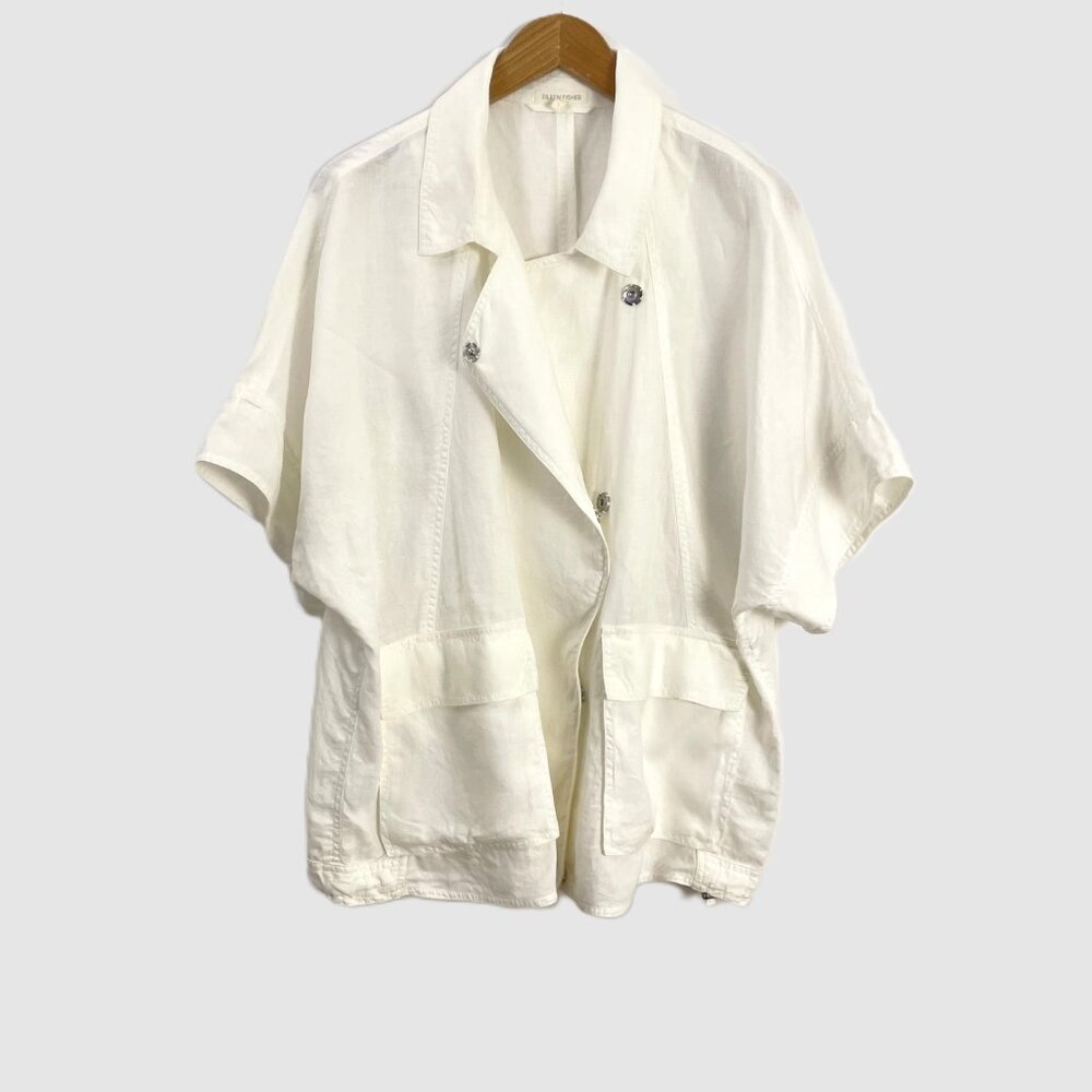 Eileen Fisher 100% Organic Linen Double Breasted Short Sleeve Jacket